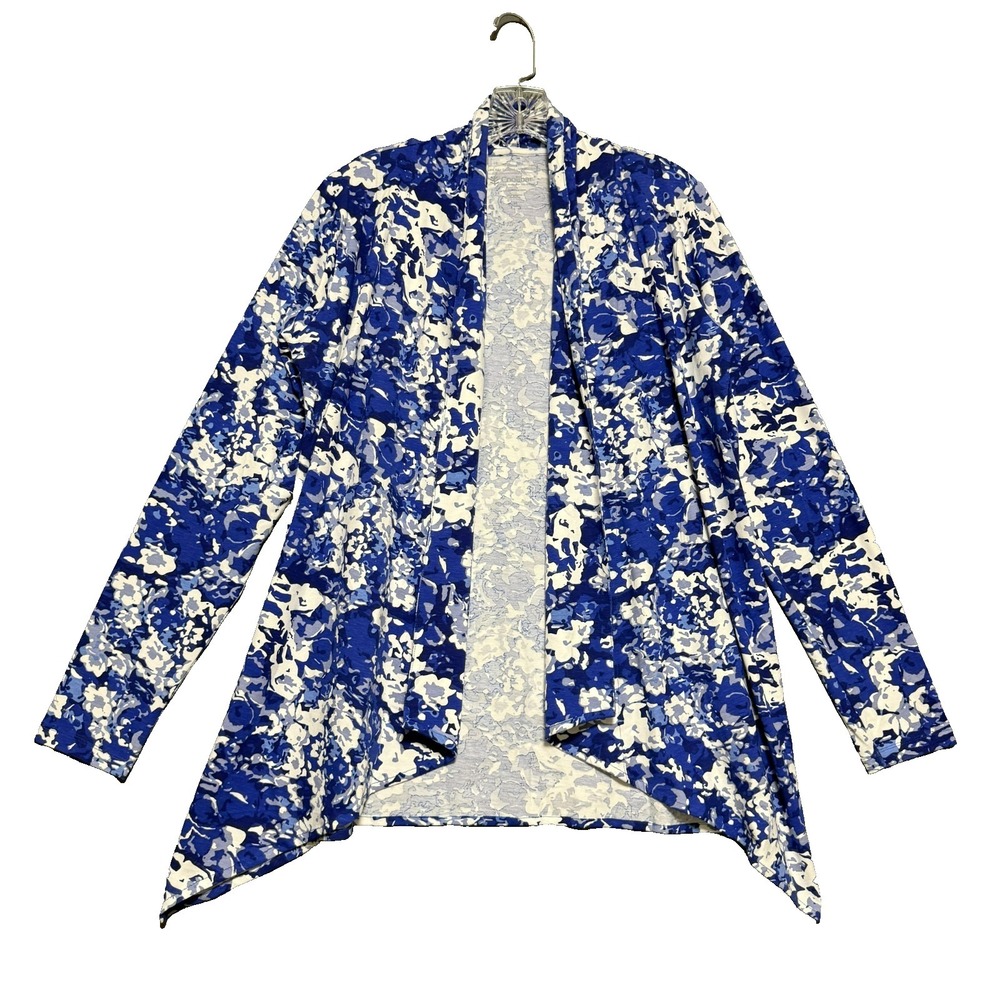 Coolibar UPF 50+ Blue Floral Cardigan Womens Sz M Sun Protection Coastal Grandma